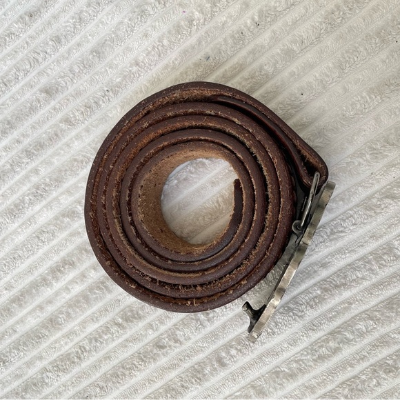 Western Brown Leather Belt with Brass Buckle - Picture 2 of 7